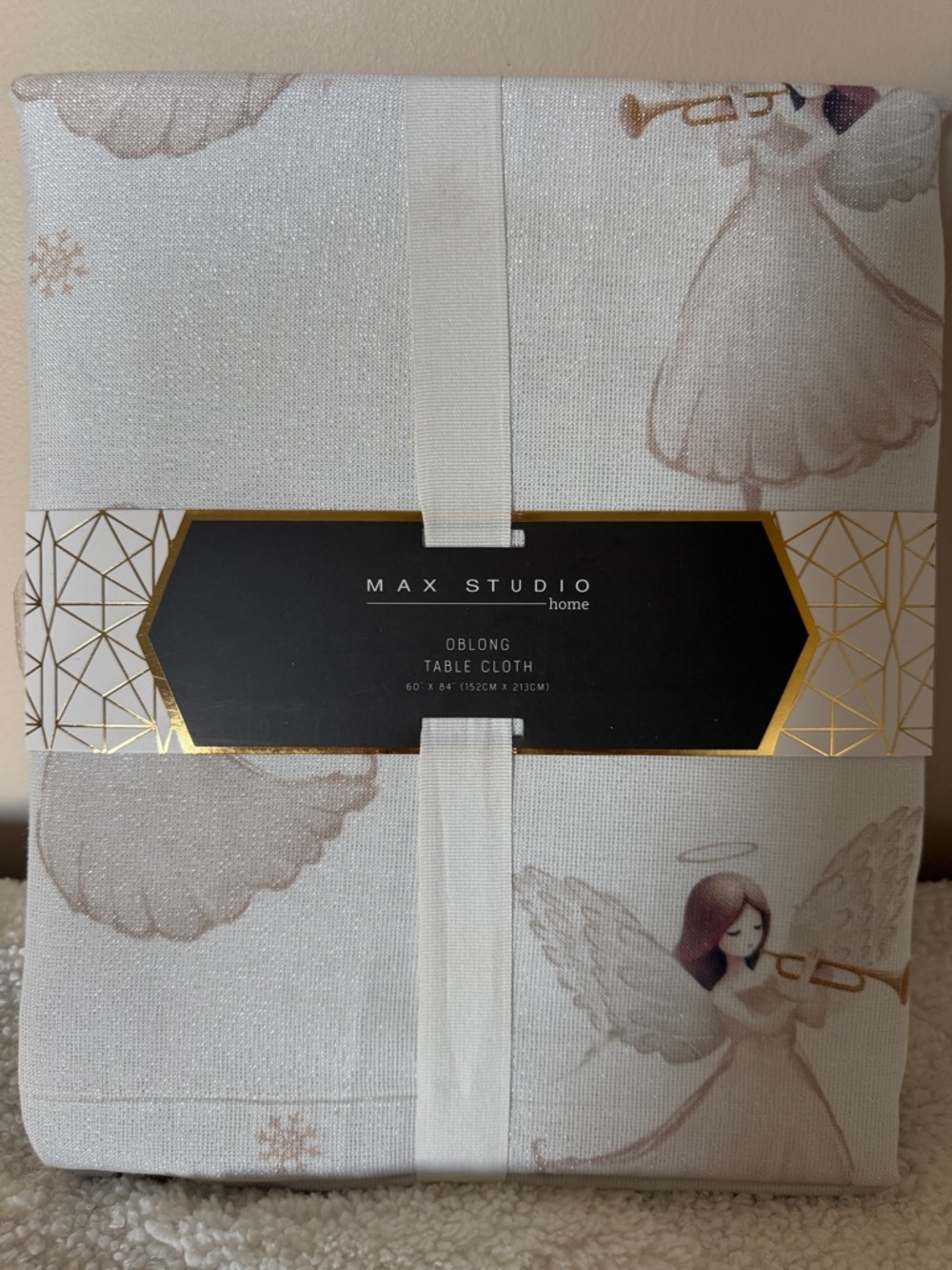 Max Studio Holiday Christmas Tablecloth Ivory Angels Oblong 60x84 NEW!